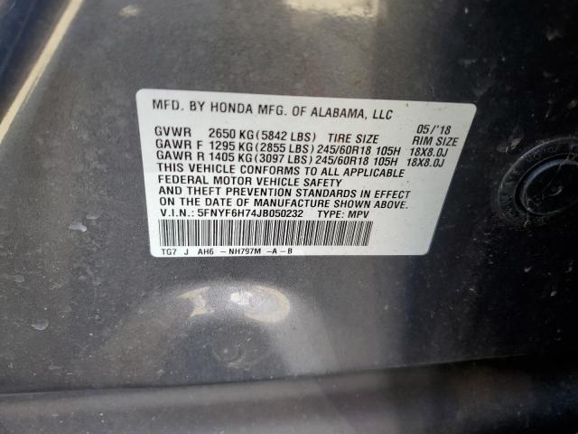 2018 HONDA PILOT EXLN 5FNYF6H74JB050232