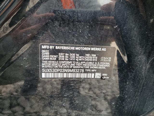 2022 BMW X3 XDRIVE3 5UX53DP03N9M93278
