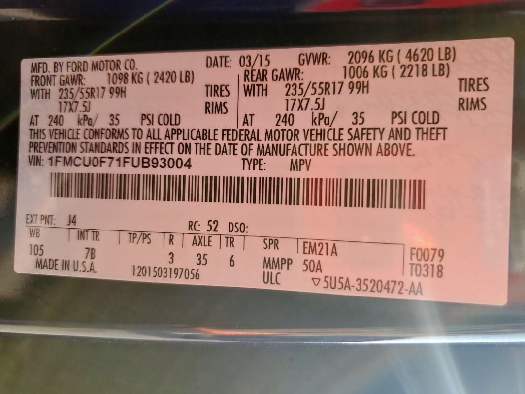 2015 FORD ESCAPE S F - 1FMCU0F71FUB93004