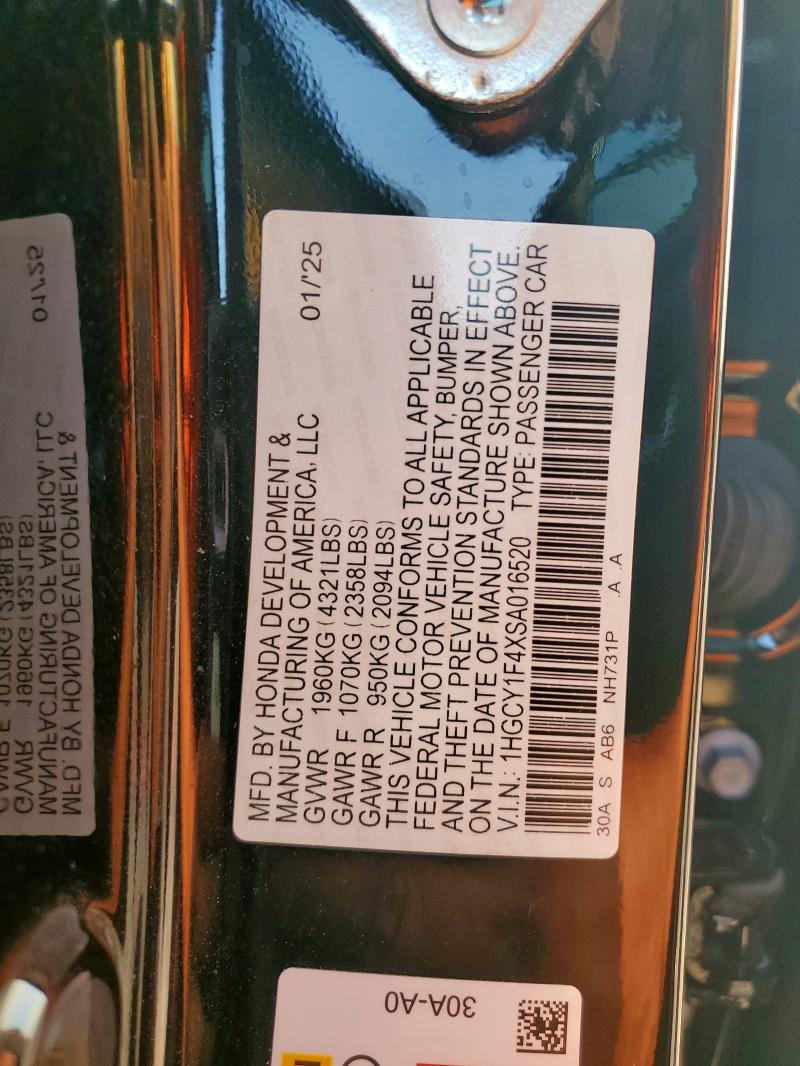 2025 HONDA ACCORD SE 1HGCY1F4XSA016520