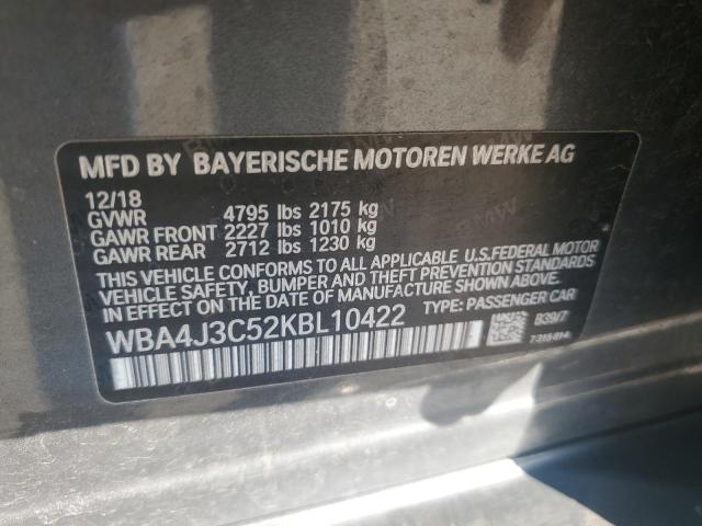 2019 BMW 430XI GRAN COUPE WBA4J3C52KBL10422