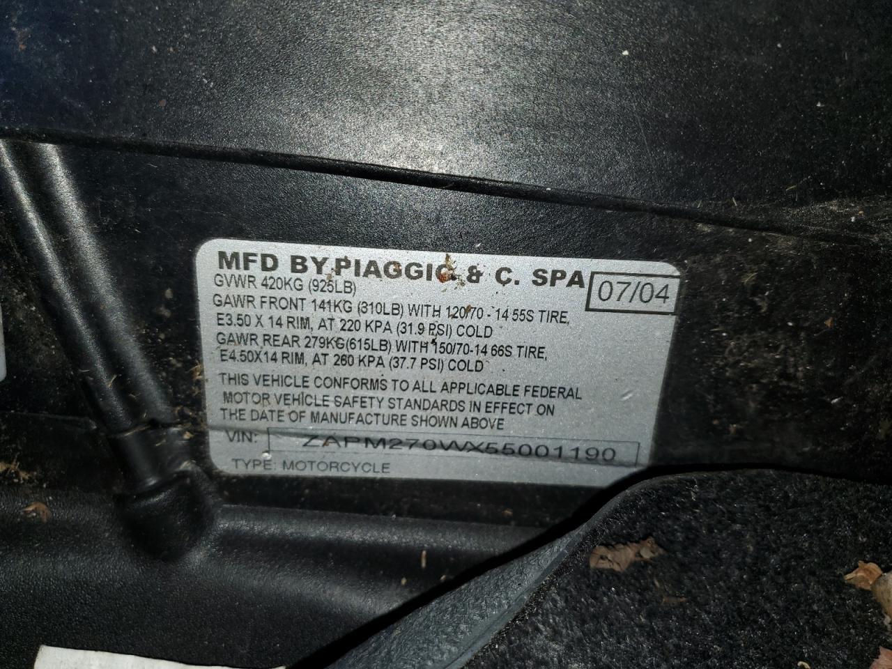 Lot #3282346277 2005 PIAGGIO X9 EVOLUTI