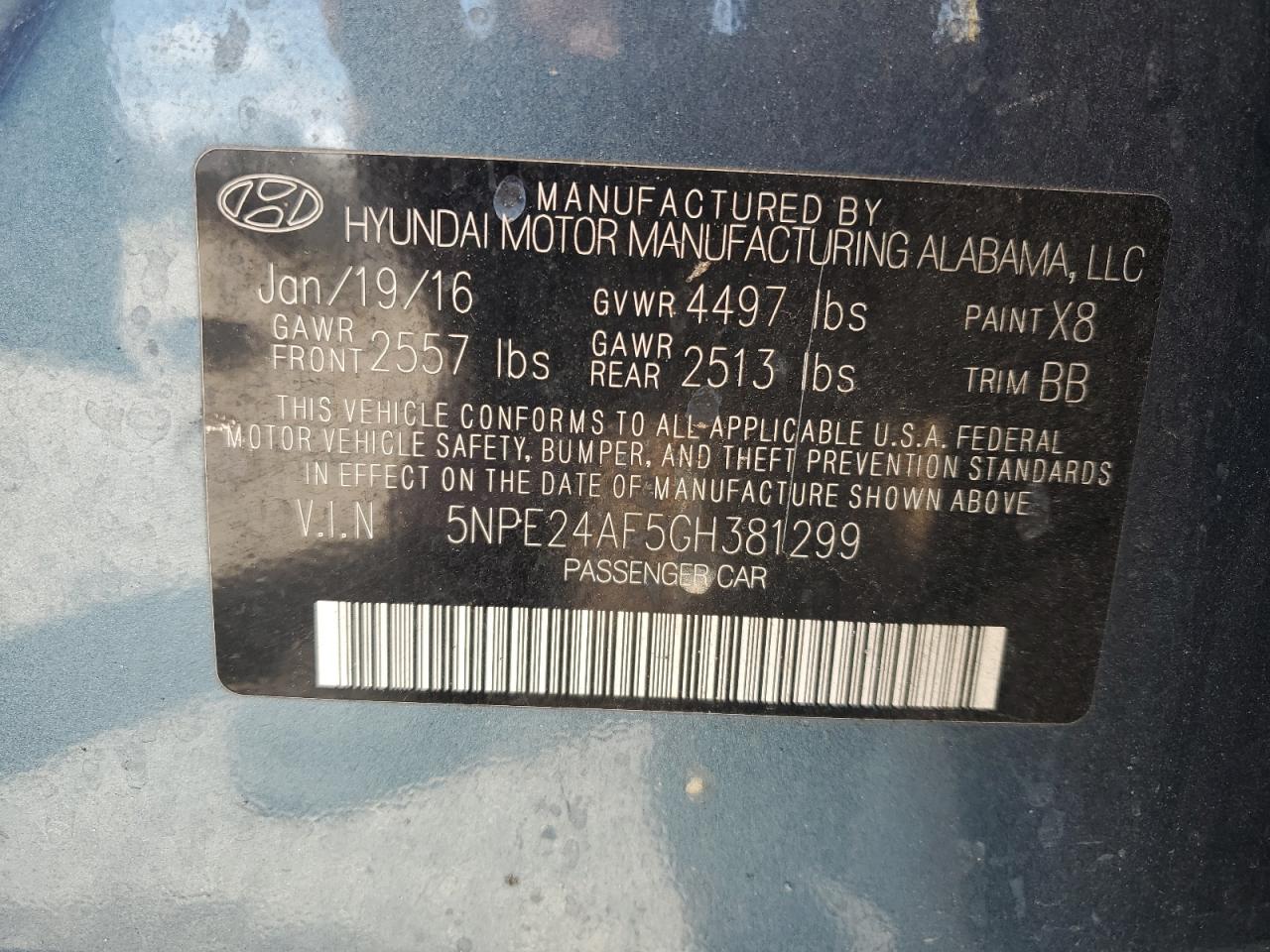 Lot #3315891102 2016 HYUNDAI SONATA SE