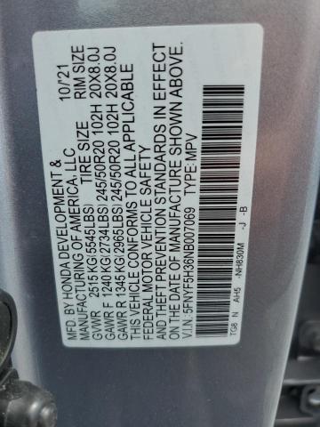 2022 HONDA PILOT SPOR 5FNYF5H36NB007069