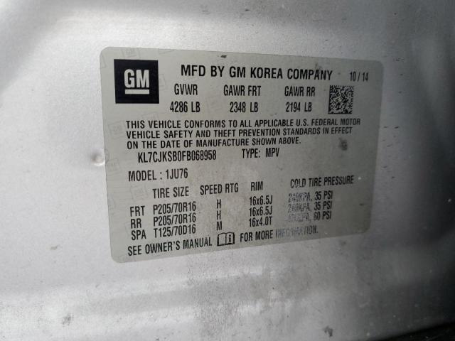 2015 CHEVROLET TRAX LS KL7CJKSB0FB068958