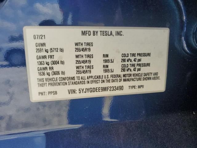 2021 TESLA MODEL Y 5YJYGDEE9MF233490