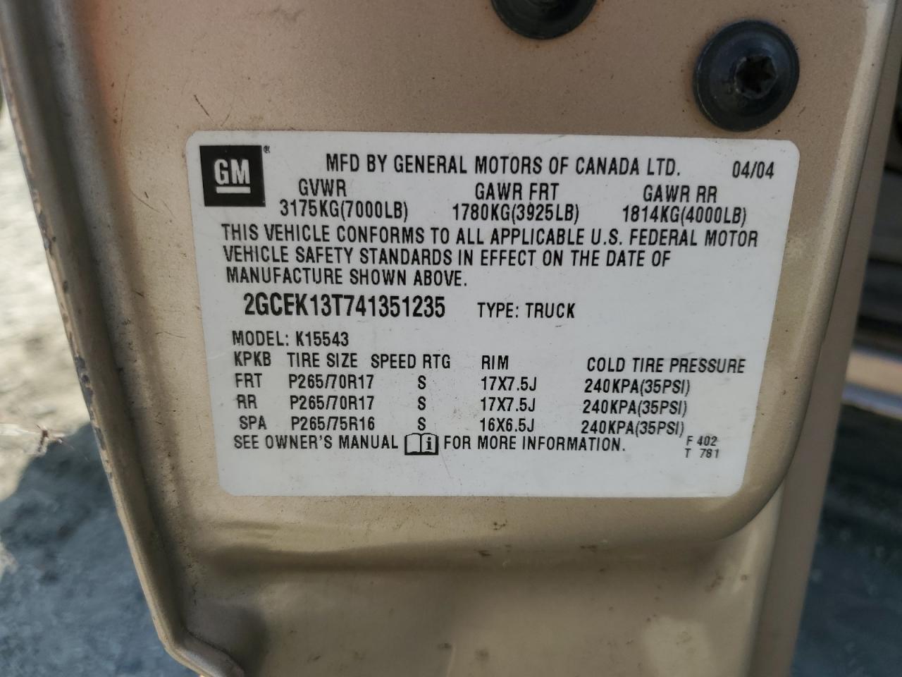 Lot #3280365952 2004 CHEVROLET SILVERADO K1500