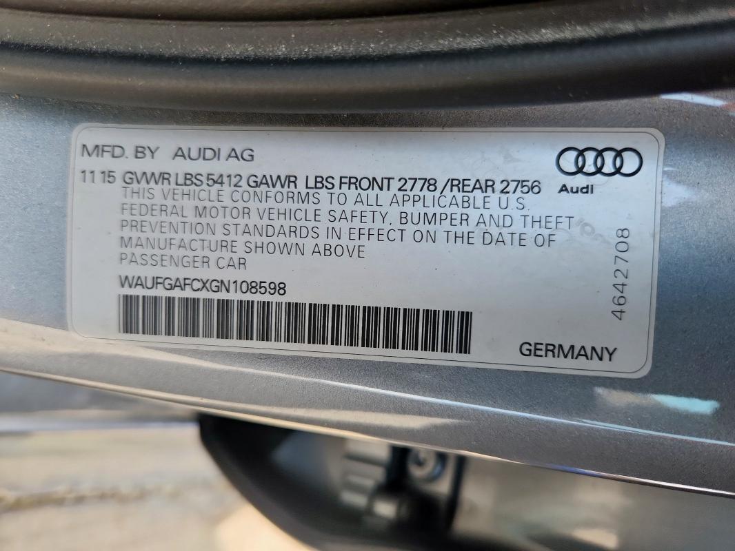 2016 AUDI A6 PREMIUM PLUS WAUFGAFCXGN108598