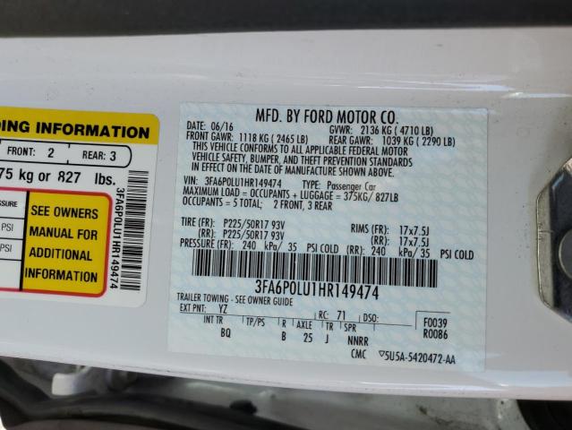 2017 FORD FUSION SE 3FA6P0LU1HR149474