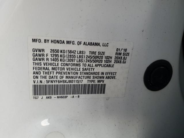 2018 HONDA PILOT TOURING 5FNYF6H9XJB011517