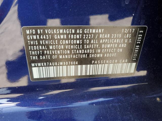 2018 VOLKSWAGEN E-GOLF SE WVWKR7AU8JW907604