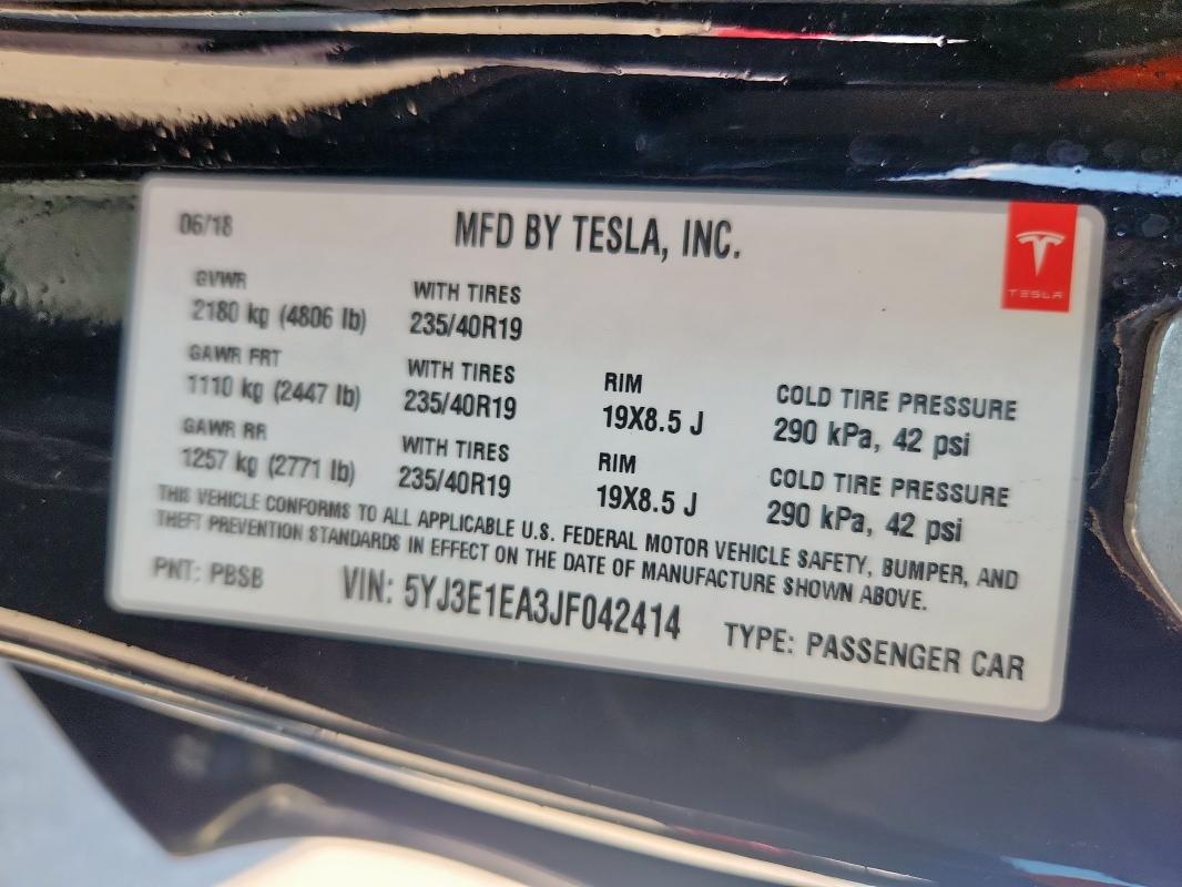 2018 TESLA MODEL 3 - 5YJ3E1EA3JF042414