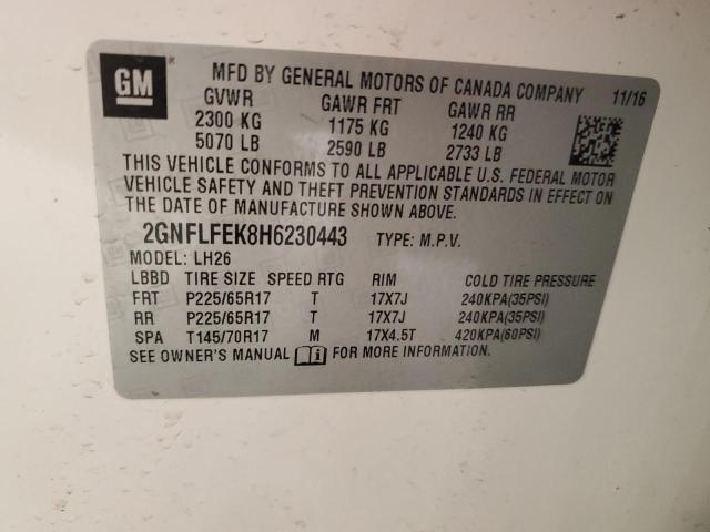 2017 CHEVROLET EQUINOX LT 2GNFLFEK8H6230443