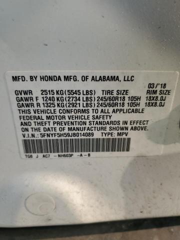 2018 HONDA PILOT EXL 5FNYF5H59JB014089