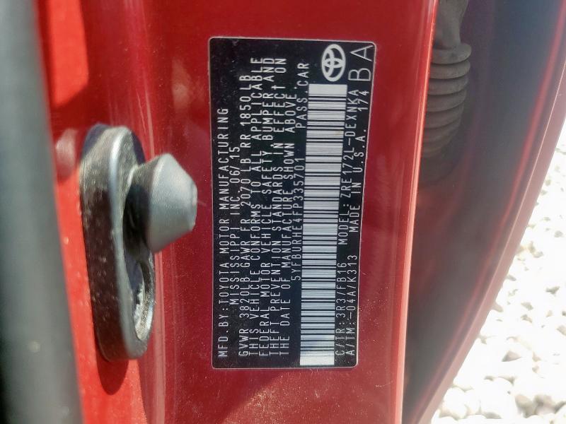 2015 TOYOTA COROLLA L - 5YFBURHE4FP335701