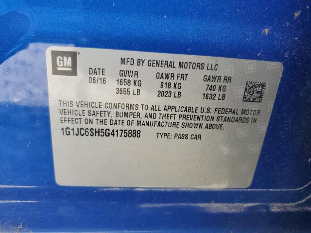 2016 CHEVROLET SONIC LT 1G1JC6SH5G4175888