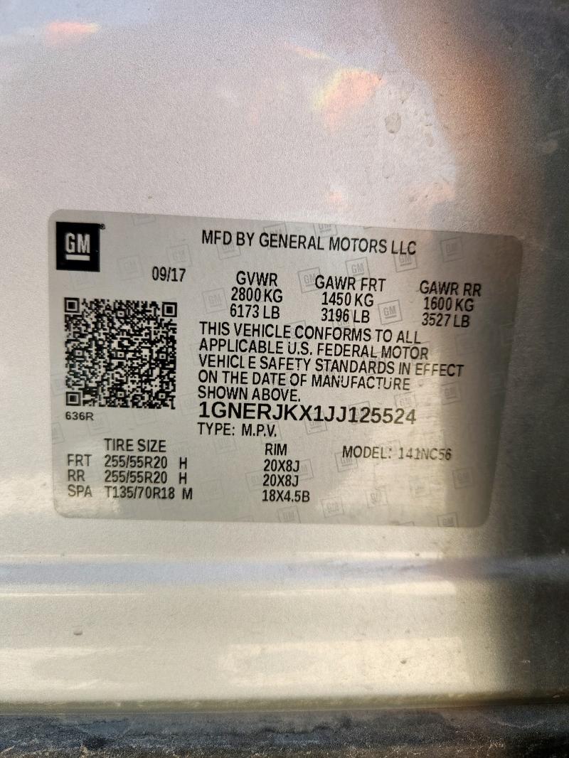 2018 CHEVROLET TRAVERSE RS - 1GNERJKX1JJ125524