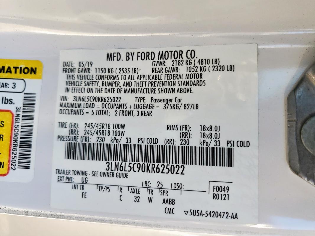 2019 LINCOLN MKZ RESERVE I - 3LN6L5C90KR625022