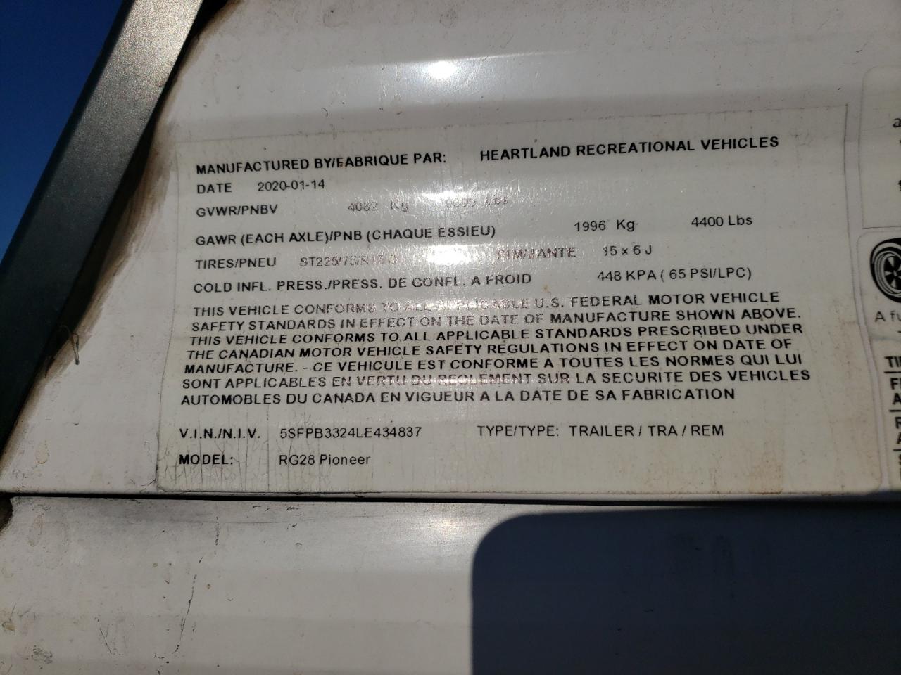 Lot #3264391457 2020 HEART LAND PIONEER TO