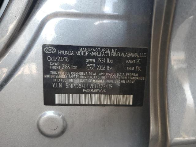 2019 HYUNDAI ELANTRA SEL 5NPD84LF9KH422419