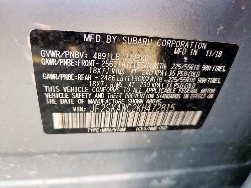2019 SUBARU FORESTER T JF2SKAWC2KH472815
