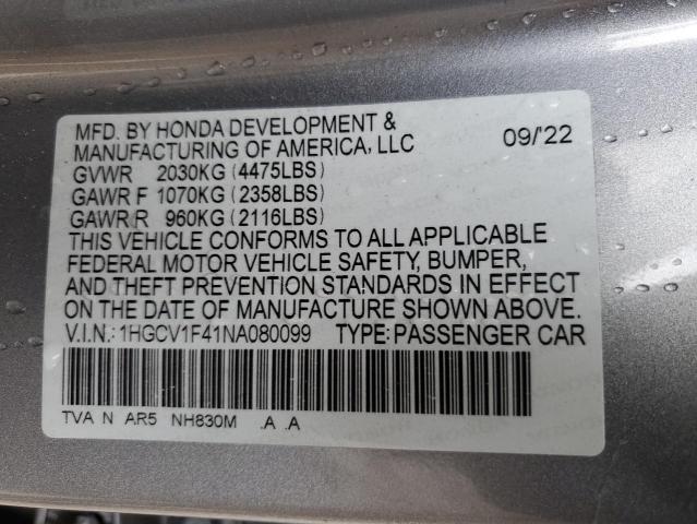 2022 HONDA ACCORD SPO 1HGCV1F41NA080099