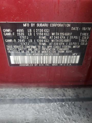 2019 SUBARU OUTBACK 2. 4S4BSAFC8K3253185