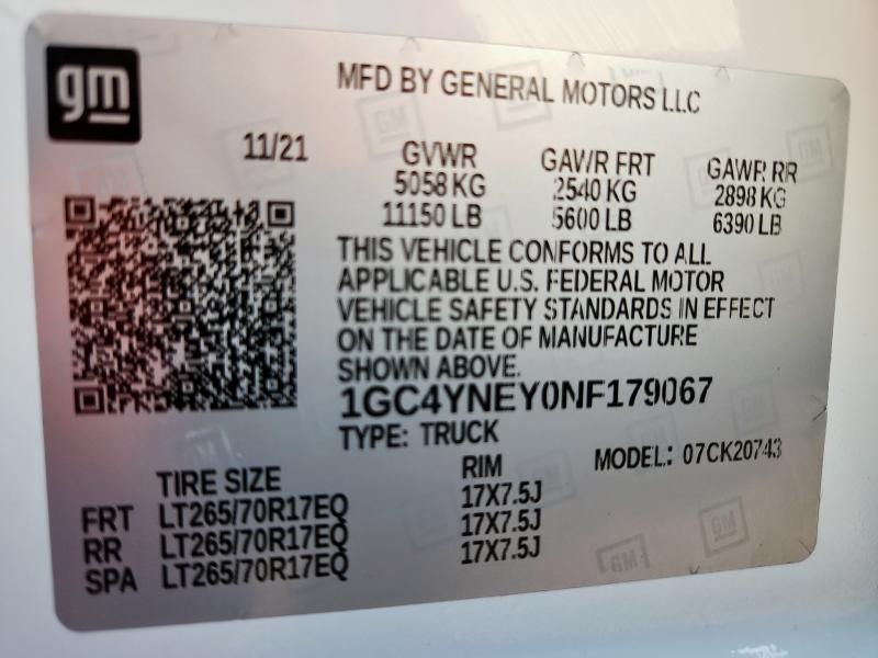 2022 CHEVROLET SILVERADO K2500 HEAVY DUTY LT 1GC4YNEY0NF179067