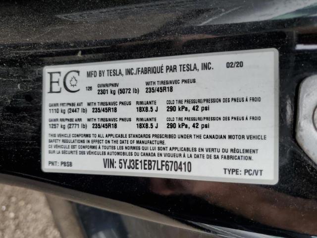 2020 TESLA MODEL 3 - 5YJ3E1EB7LF670410