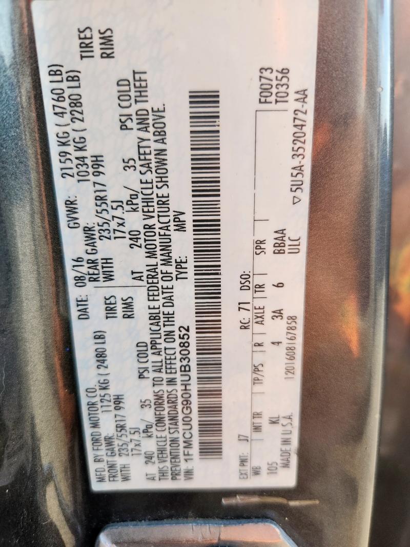 2017 FORD ESCAPE SE - 1FMCU0G90HUB30852