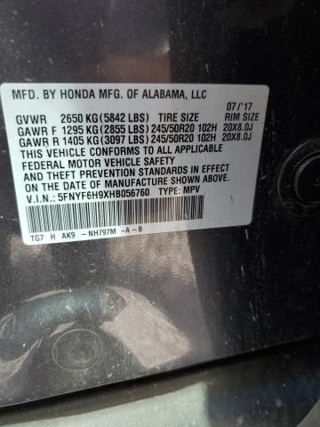 2017 HONDA PILOT TOURING 5FNYF6H9XHB056760