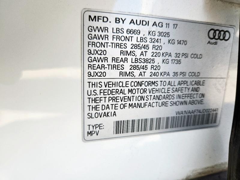 2018 AUDI Q7 PRESTIGE WA1VAAF74JD022441