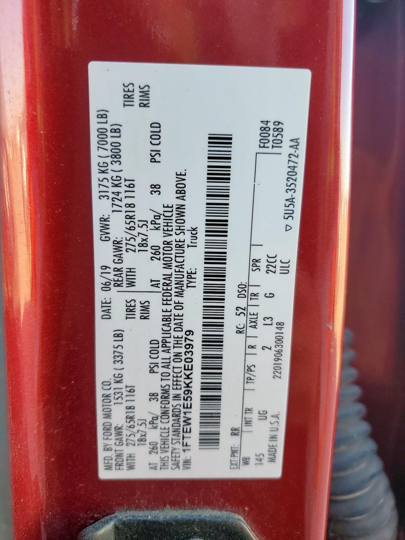 2019 FORD F150 SUPER - 1FTEW1E59KKE03979