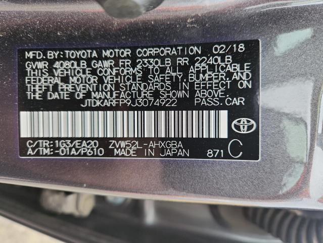 2018 TOYOTA PRIUS PRIM JTDKARFP9J3074922