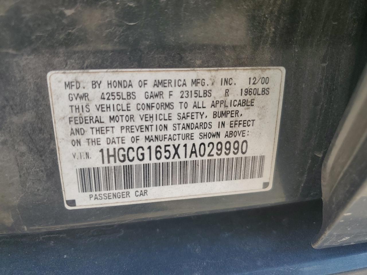 Lot #3260407562 2001 HONDA ACCORD EX