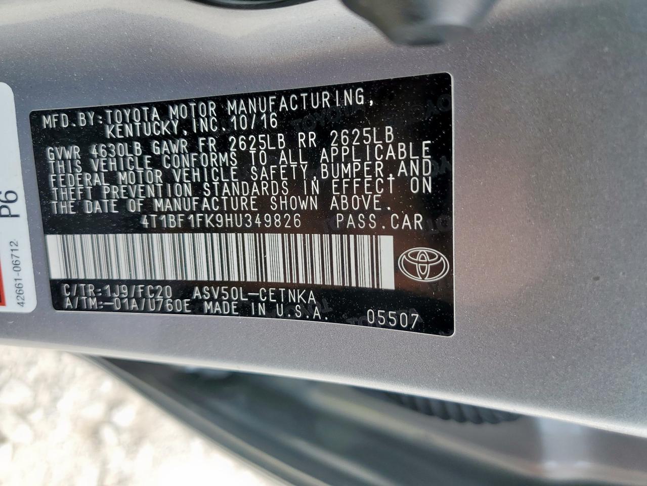 Lot #3303865689 2017 TOYOTA CAMRY LE