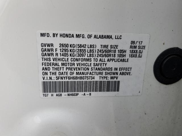 2017 HONDA PILOT EXL 5FNYF6H68HB075734