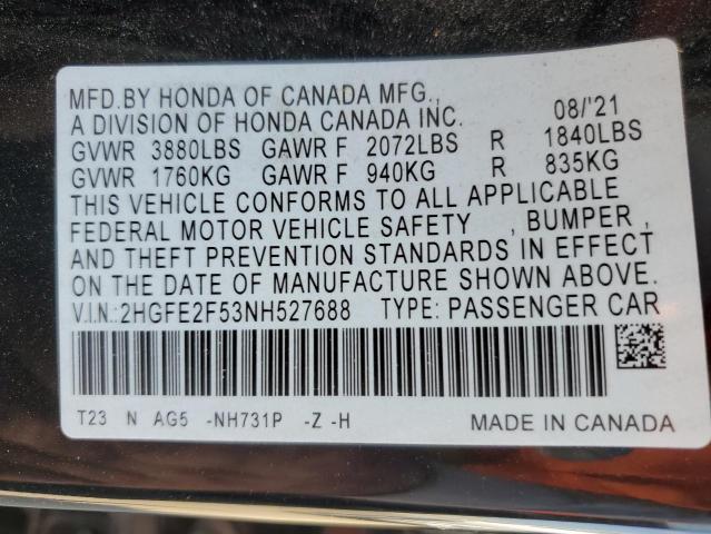 2022 HONDA CIVIC SPOR #3302031128