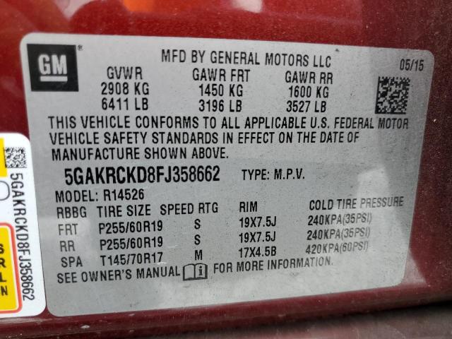 2015 BUICK ENCLAVE 5GAKRCKD8FJ358662