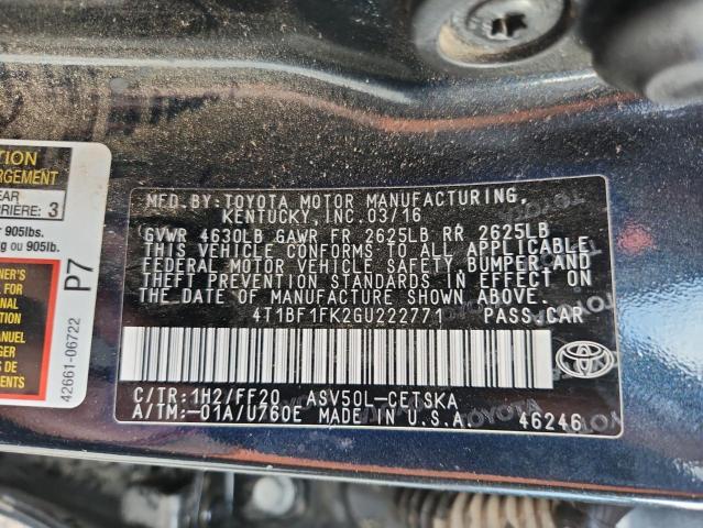 2016 TOYOTA CAMRY LE 4T1BF1FK2GU222771