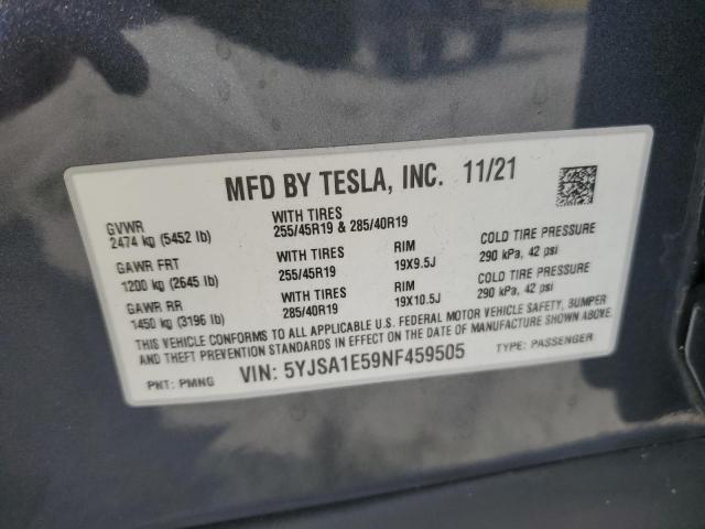 2022 TESLA MODEL S 5YJSA1E59NF459505