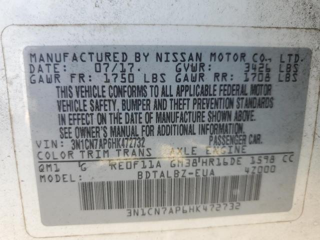 2017 NISSAN VERSA S 3N1CN7AP6HK472732