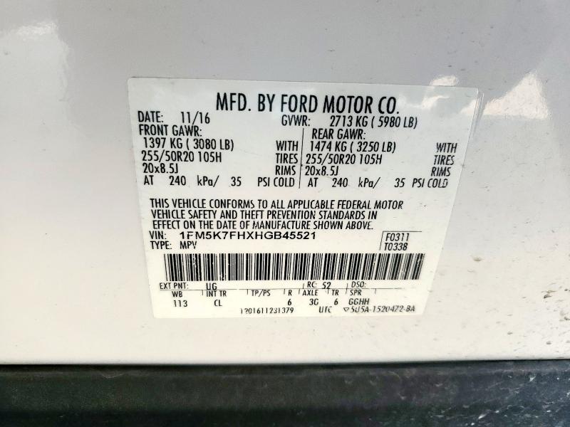 2017 FORD EXPLORER L - 1FM5K7FHXHGB45521