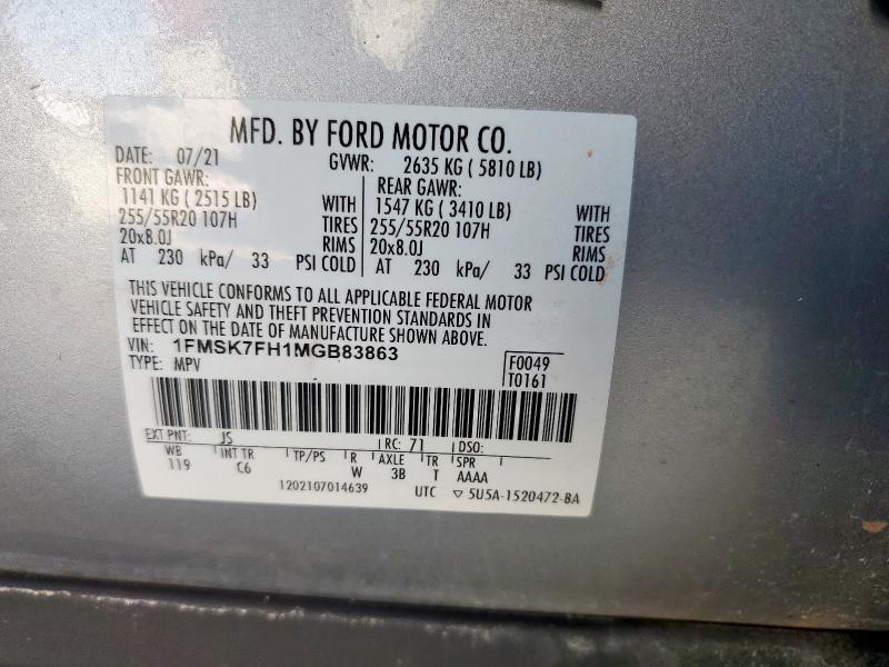 2021 FORD EXPLORER L - 1FMSK7FH1MGB83863