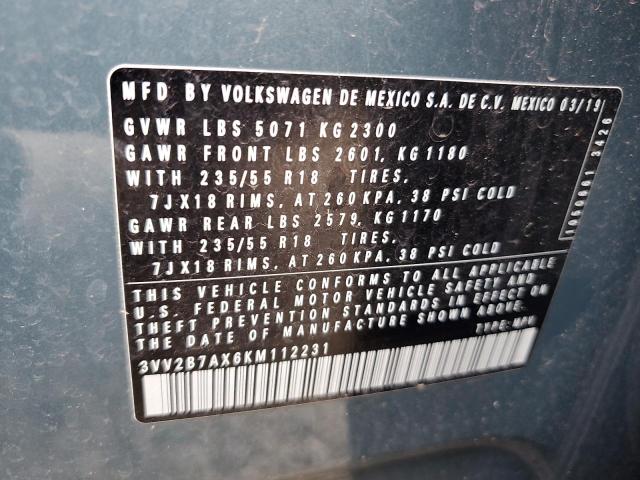 2019 VOLKSWAGEN TIGUAN SE 3VV2B7AX6KM112231