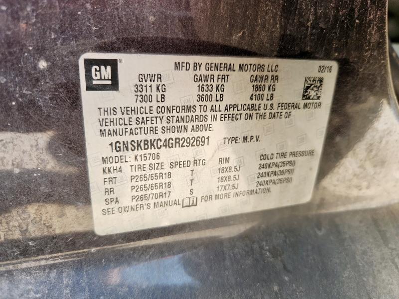 2016 CHEVROLET TAHOE K150 1GNSKBKC4GR292691