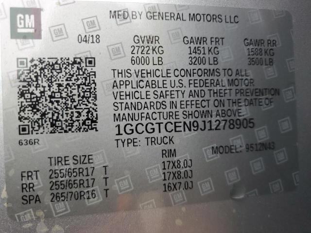 2018 CHEVROLET COLORADO L - 1GCGTCEN9J1278905