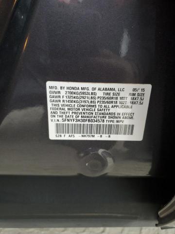 2015 HONDA PILOT SE 5FNYF3H30FB034578