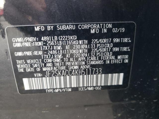 2019 SUBARU FORESTER - JF2SKACC4KH511733