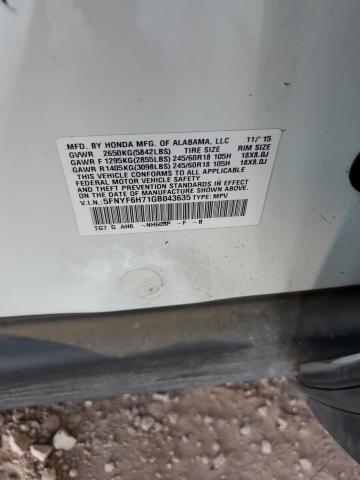 2016 HONDA PILOT EXLN 5FNYF6H71GB043635